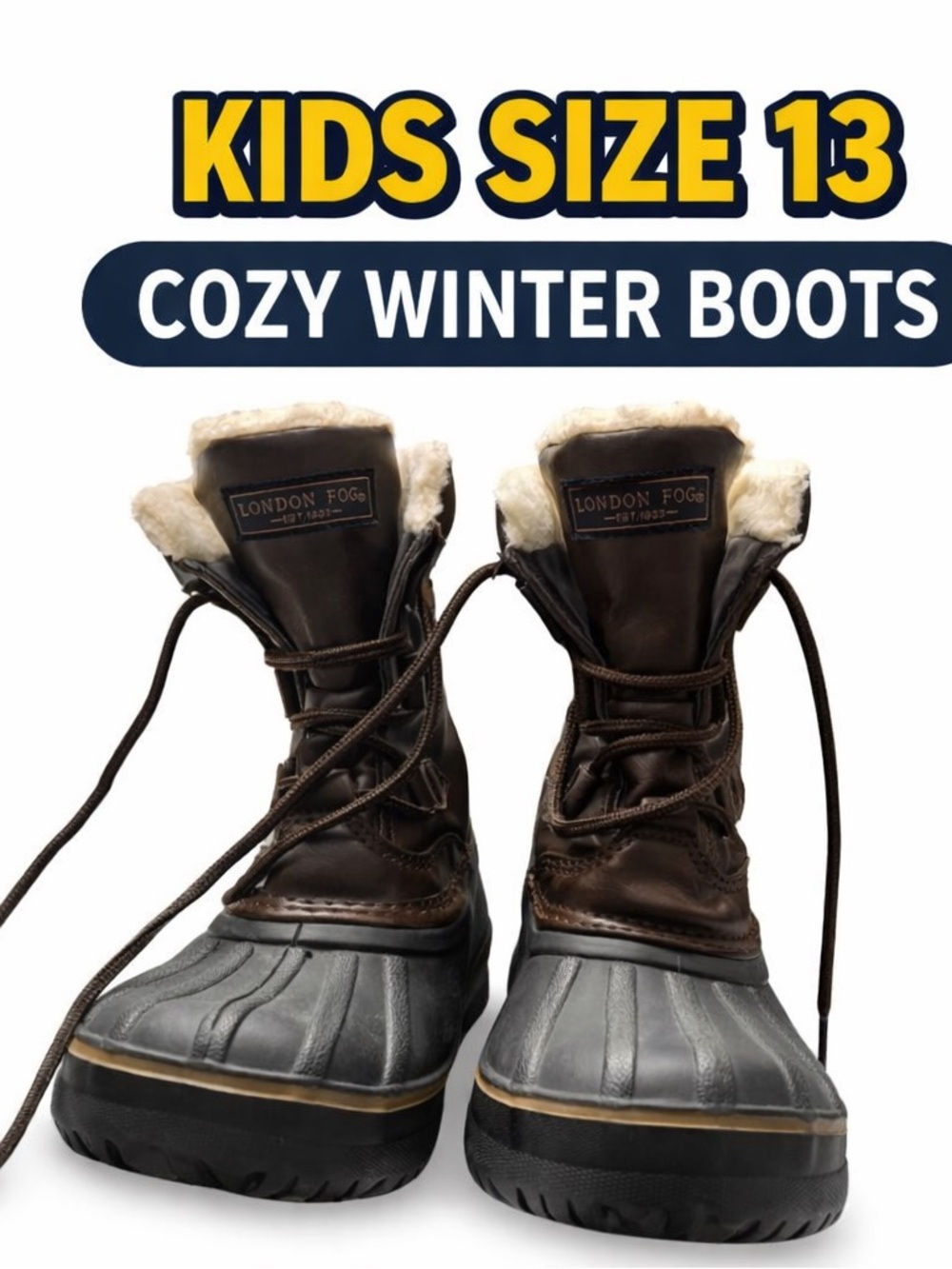 London Fog Kids Duck Boots Size 13 Brown Faux Fur Lined Waterproof Snow Boots
